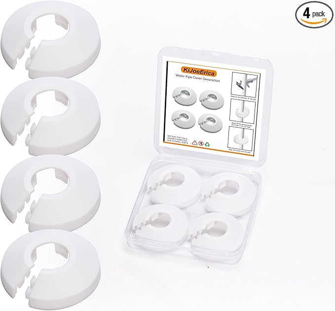 4Pcs Fit 1/2 Inch Flange Water Pipe Cover Decoration 16mm(5/8") Plastic PP escutcheon plate 1/2 inch Cover for Wall Pipe Tube Decoration (white)
