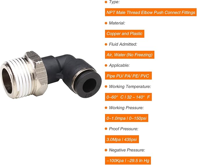 CEKER 1/2" Push to Connect 90 Degree Elbow Fittings, 1/2" OD Tube to 3/8" NPT Male, 2Pack