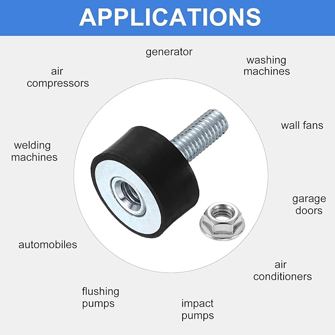 uxcell M6 Rubber Mounts, 4Pcs 20x10mm(DxH) Rubber Cylindrical Anti Vibration Isolator Shock Absorber with Lock Nut for Car Bobbin Generator Air Compressors