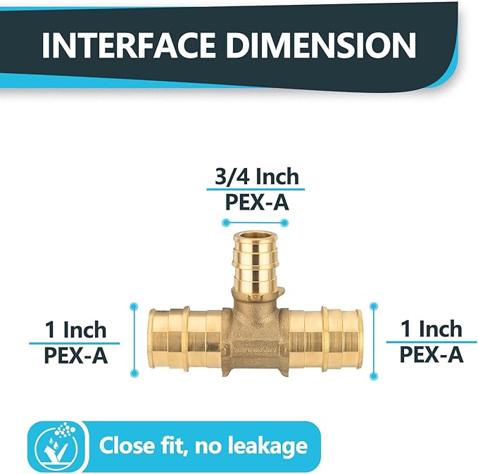 (5-Pack) Seelink PEX-A Expansion Fittings, 1" x 1" x 3/4" PEX-A Tee, Brass Expansion Pipe Fittings, for PEX Tubing Pipe Hose Fittings, ASTM F1960