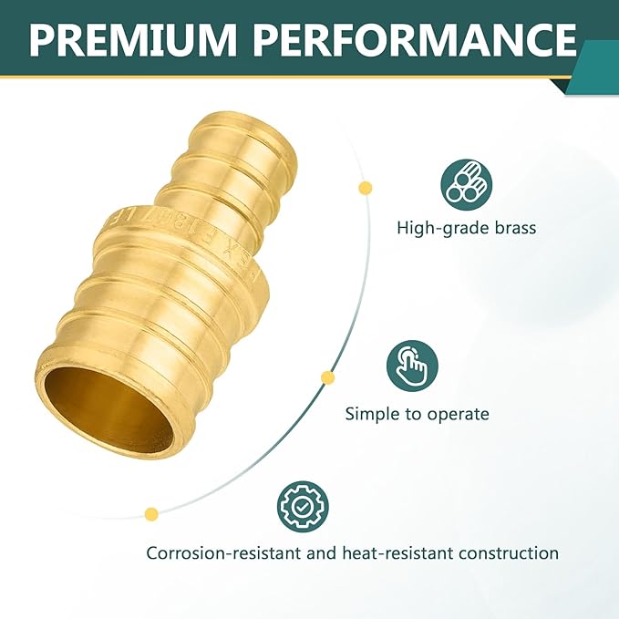 50-Pack PEX Fittings Niikappu 3/4"x1/2" Pex Straight Coupling, Brass Crimp Pipe Fittings for PEX Pipes, ASTM F1807