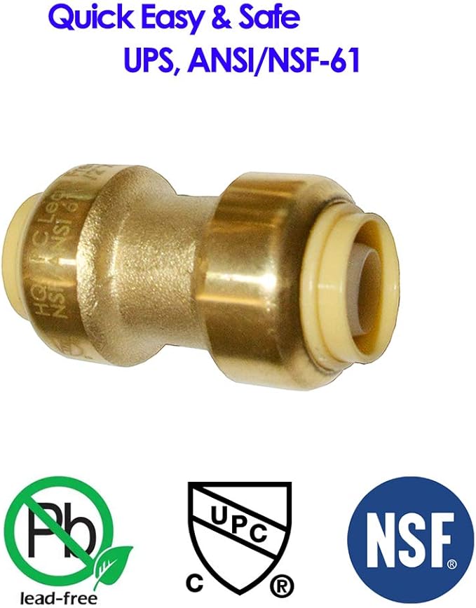 HQMPC Pex Fittings 3/4 inch Straight Coupling Push Fit PEX Fitting, Push-to-Connect Copper, CPVC, No Pb Brass Plumbing Fit (6PCS, 3/4")