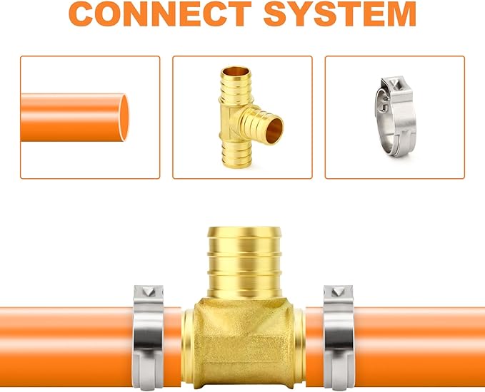 GASHER 2Pcs No Lead Brass 3/4" Pex Tee Fittings, 3/4 Inch Pex Fittings for Pex Tubing