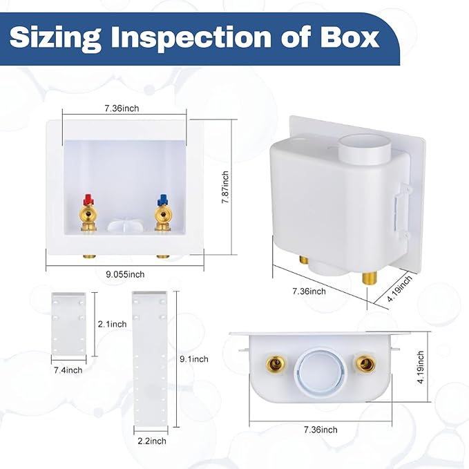 5-Pack GUOFIS Washing Machine Outlet Box,1/2 Inch Sweat MIP Inlet x 3/4 Inch MHT Outlet, Laundry Washer Box (Center Drain)