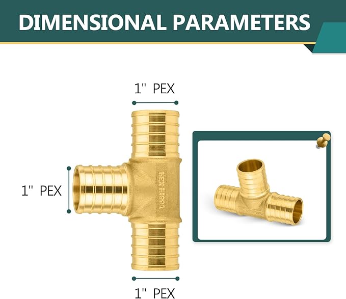 100-Pack PEX Fittings Niikappu 1"x1"x1" Pex Tee, Brass Crimp Pipe Fittings for PEX Pipes, ASTM F1807