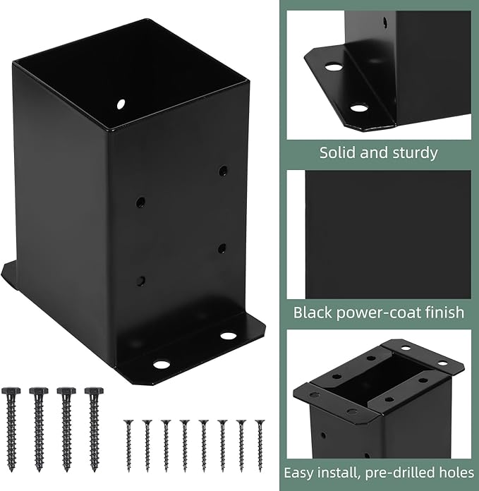 4x4 Post Base 6Pcs Wood Fence Post Bracket Anchor Base Brackets Deck Post Base for Pergola Railing Mailbox Deck (Inner Size 3.6x3.6)
