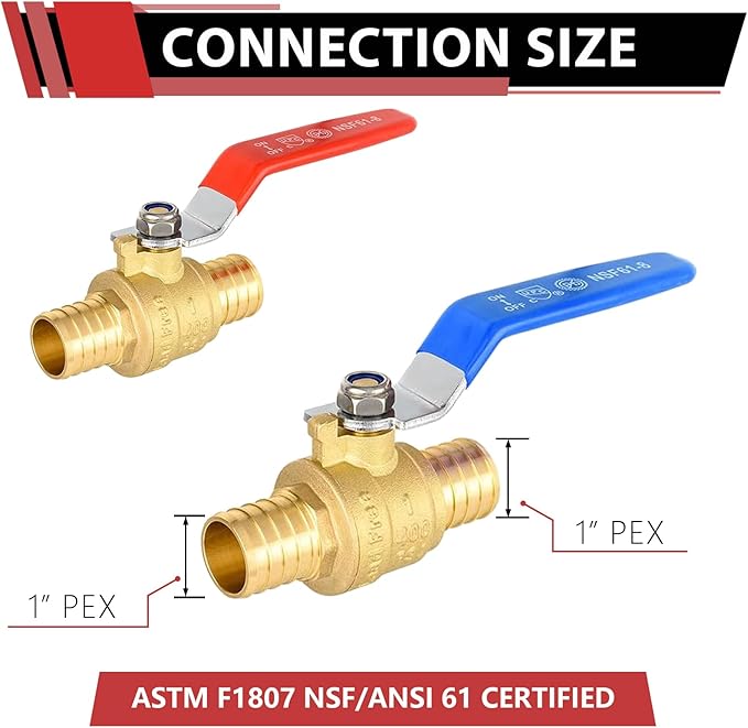 10-Pack EFIELD 1-Inch Pex Crimp Full Port Shut-off Brass Ball Valve for Hot and Cold Water, Potable Water,(VALVE256-10PCS)
