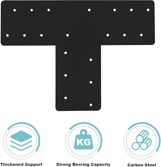 2 Pcs T Post Bracket,16.9"x 5" T Flat Mending Plate with Black Powder-Coated Joining Brackets, Connecting Brackets, T Shape Strap Plate Fit 6x6,8x8, for Repair House,Pavilion,Truss framing