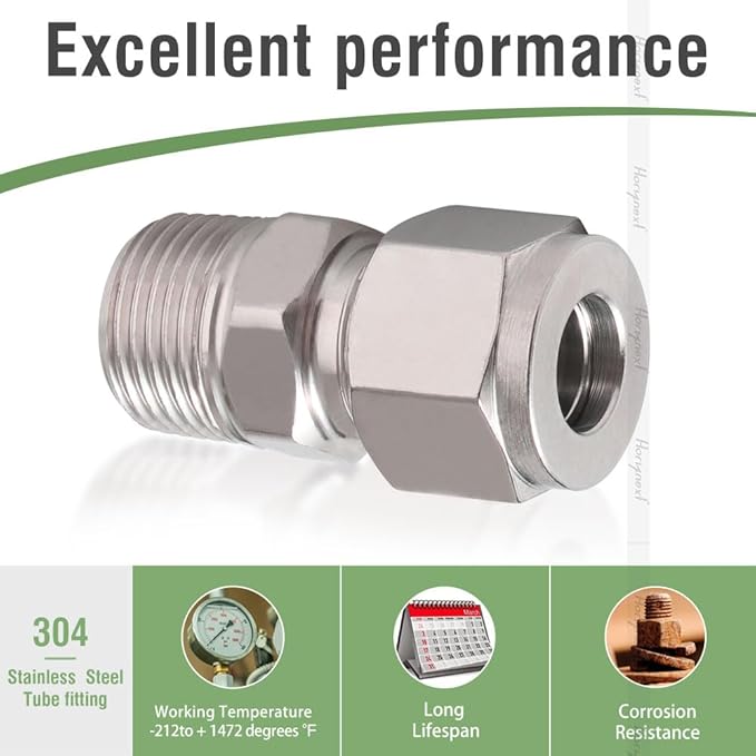 Stainless Steel 304 Compression Fitting to connect 1/2 inch OD tube x 1/2 NPT Male thread Coupler, for brass copper stainless steel tubing (5pcs)
