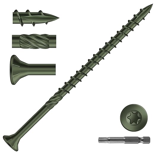 #10 x 3-1/2" Deck Screws (51Pcs) 1lb. Carbon Steel, Green, Flat Head, Rust Resistant epoxy Coated, with T25 Star Bit