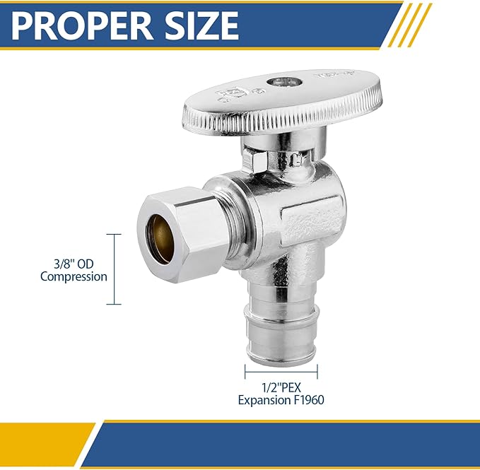Angle Stop Valve,1/2 Inch Pex Expansion X 3/8 Inch OD Compression Angle Shut-off Valve with 1/4 Turn on/off (Pack of 20,ASTM F1960)(VALVE094-20Pack)