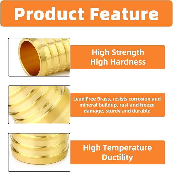 GASHER 10Pcs No Lead Brass 1" Pex Coupling, 1 Inch Pex Fittings for Pex Tubing