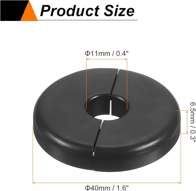 HARFINGTON 4pcs Wall Split Flange 11mm/0.4" Self-Adhesive Plumbing Cover Plates ABS Plastic Round Escutcheon Plate Buckle Design for Water Pipe Bathroom Kitchen Decoration, Black