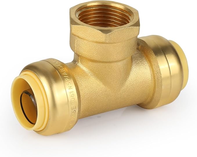 (100 Pack) EFIELD Female Tee 3/4"x3/4"x3/4" Push Fit Female Plumbing Tee,Brass Fitting No Lead For Copper Pex CPVC,(PF221-100PCS)