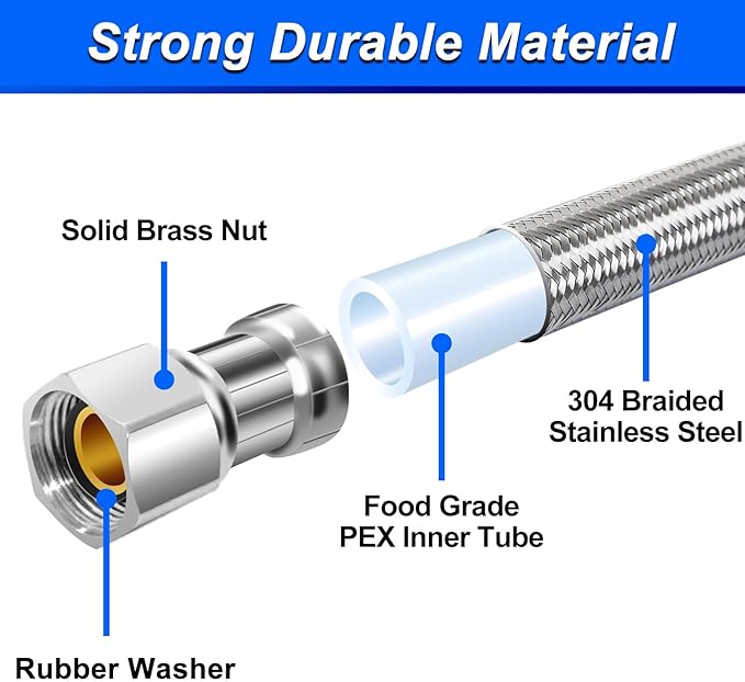 Dishwasher Installation Kit - 6 FT Stainless Steel Dishwasher Hose with 3/8" Compression Connections,Food Grade PEX Inner Tube Dishwasher Water Supply Line with Elbows,Adapters and 6 FT Power Cord