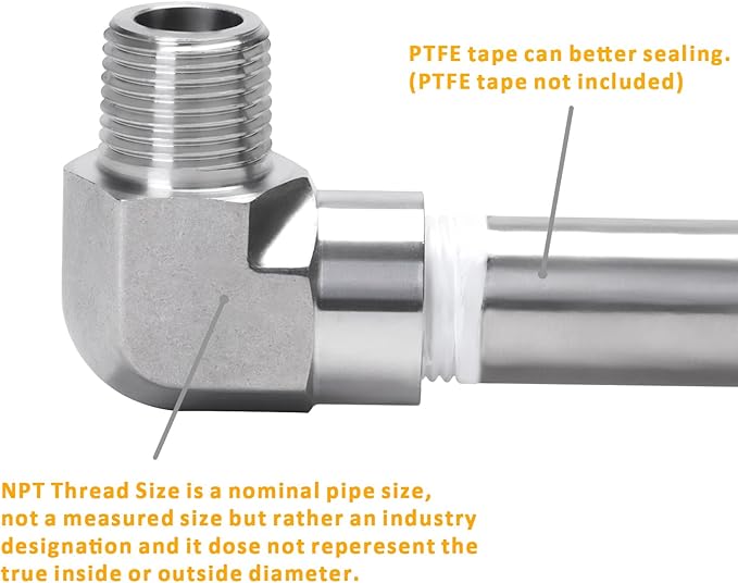 90 Degree Street Elbow - 1/4" NPT Male to 1/4" NPT Female Stainless Steel 304 Heavy Duty Forged Barstock Street Elbow Adapter Pipe Fitting (pack of 5)