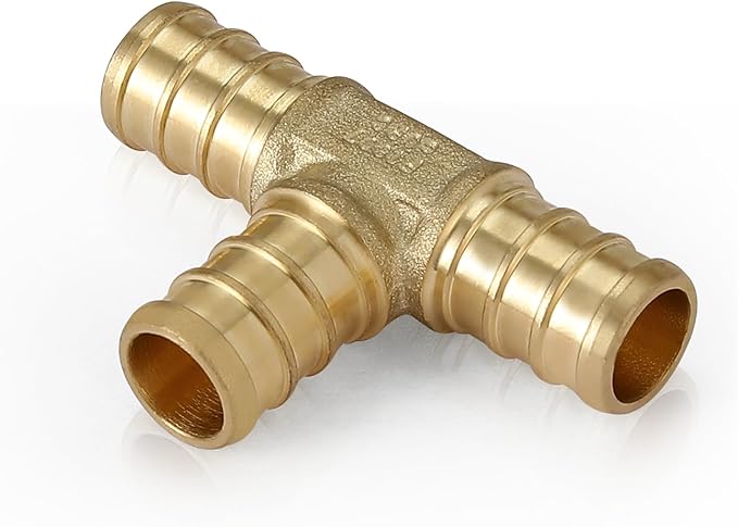 100-Pack HeSun PEX Fittings, 3/4"x3/4"x3/4" Pex Tee, Brass Crimp Fitting for Pex Pipes, ASTM F1807(PEX1807071-100)