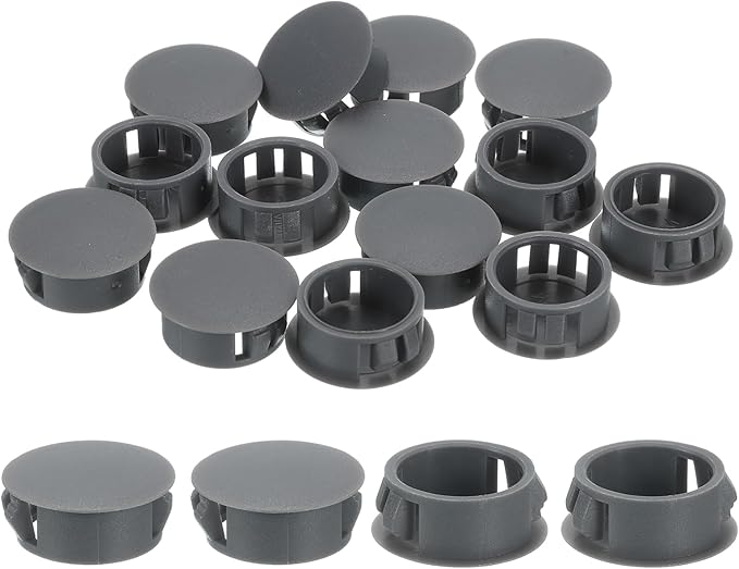 uxcell 28Pcs 20mm(13/16") Nylon Hole Plugs, Flush Type Panel Round Snap in Fastener Knockout Locking Plugs for Furniture Insert End Caps Panels, Gray