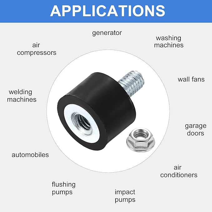 uxcell M5 Rubber Mounts, 4Pcs 15x10mm(DxH) Rubber Cylindrical Anti Vibration Isolator Shock Absorber with Lock Nuts for Car Bobbin Generator Air Compressors