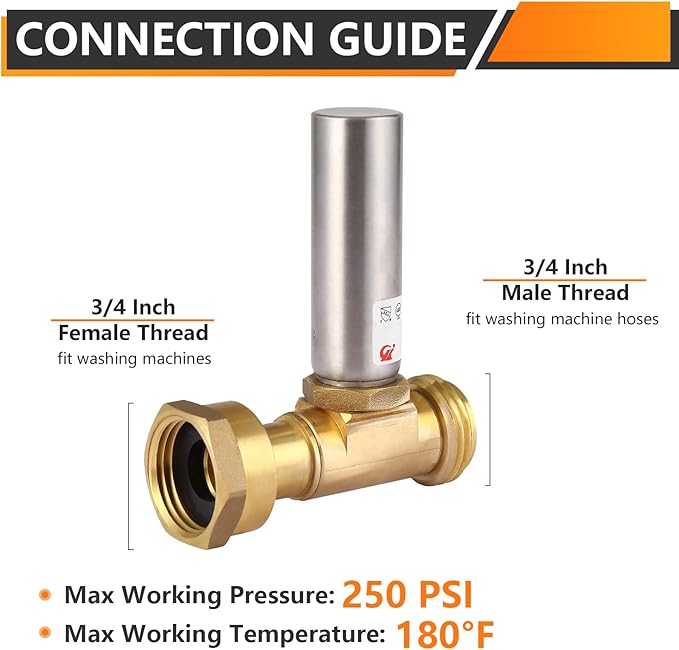 10-Pack HeSun Straight Water Hammer Arrestor for Washing Machine, 3/4" GHT Male x 3/4" GHT Female Connection, Stainless Steel Hammer Arrestor, Reduce Laundry Washer Knock Noise(HAMMER020-10)