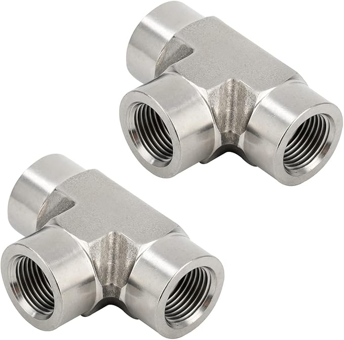 Metalwork 304 Stainless Steel Forged Pipe Fitting Tee Union 1/8" NPT Female x 1/8" FNPT Female x 1/8" NPT Female 2 Pcs