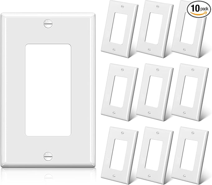 BESTTEN 10 Pack 1-Gang Decorator Wall Plate, Standard Size, H4.53” x W2.76”, Unbreakable Polycarbonate Outlet and Switch Cover, White, UL Listed