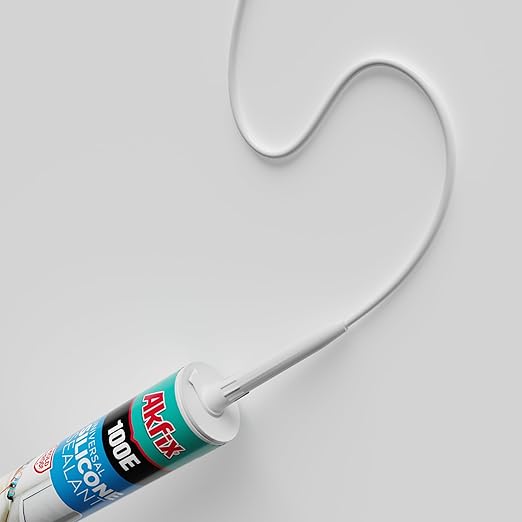 Akfix 100E RTV White Silicone Caulk (48x10.1 fl.oz.) - 100% Waterproof Silicone Sealant for Kitchen and Bathroom, Shower, Toilet, Sink, Window and Door, No Yellowing | White, 48 Pack