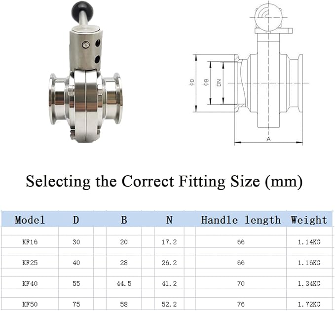 SHERICH KF50 Vacuum Butterfly Valve, Stainless Steel 304 Three-clamp Butterfly Valve with Handle and Silicone (KF50)