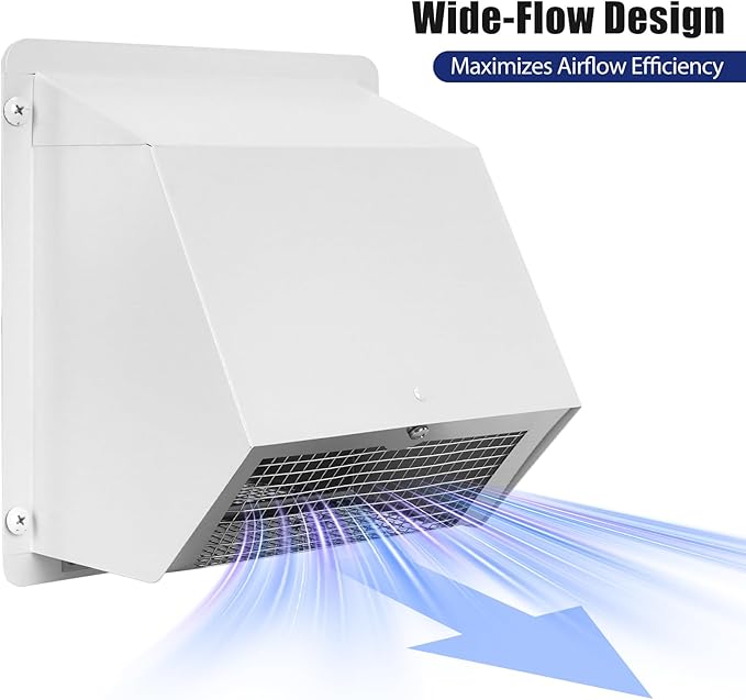 8 Inch Dryer Vent Cover Outside, White Wall Dryer Vent Cap, No-Pest Metal Vent Covers for House Exterior
