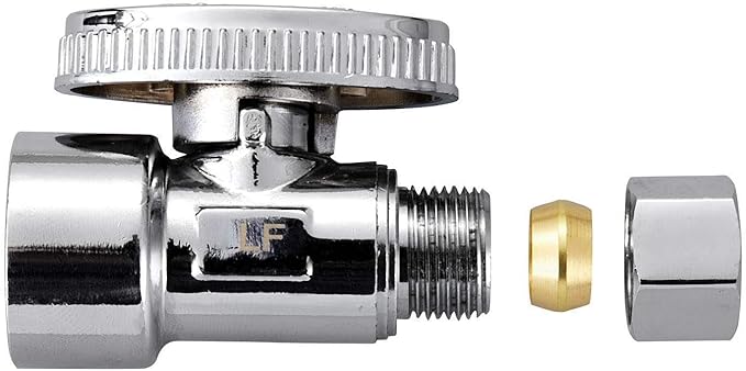 5 Pack Brass 1/2 Inch FIP x 3/8 Inch OD Compression Quarter Turn Straight Water Angle Stop Valve Shut Off
