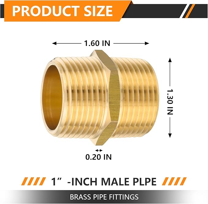 5-PCs HeSun Brass Hex Nipple Pipe Fitting, 1" NPT Male x 1" NPT Male Nipple Pipe Adapter(NPT015-5)