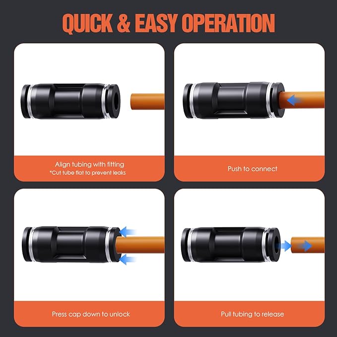 3/8" OD Push to Connect Fittings Kits –50PCS Air Line Connectors with Tee, Straight, Elbow, Splitters, Quick Connect Pneumatic Fittings, Push Lock Air Hose Fittings for Compressor, Air Tools & Tubing