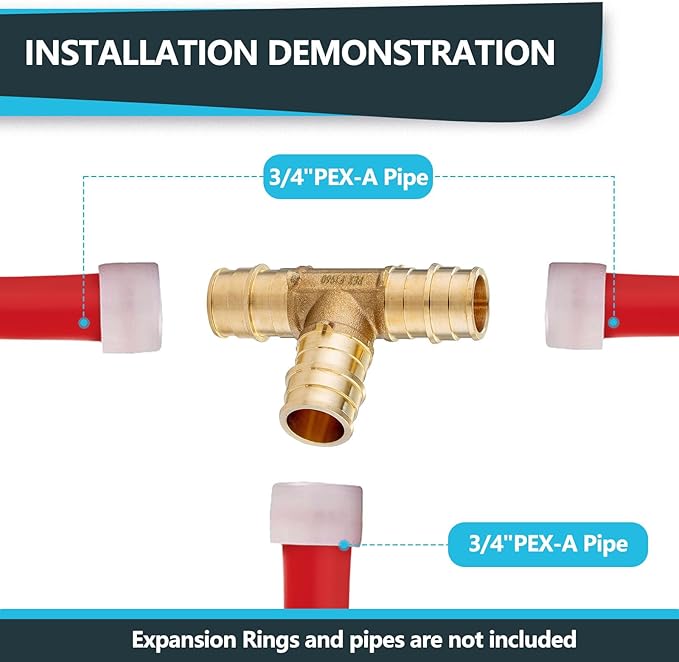 (5-Pack) Seelink 3/4" x 3/4" x 3/4" PEX-A Tee Expansion Fittings, for PEX Tubing Pipe Hose Fittings, ASTM F1960(PEX1960043-5Pack)