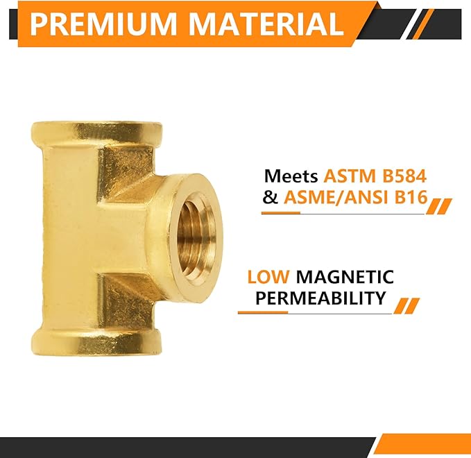 2-PCs HeSun Brass Pipe Fitting, 1/4" x 1/4" x 1/4" NPT Female Thread Tee