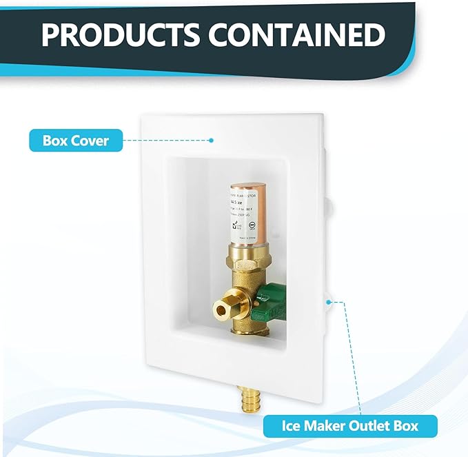 5-Pack Seelink Pre-Assembled Ice Maker Outlet Box, 1/2" PEX Crimp Inlet x 1/4" OD Compression Outlet, with Installed 1/4-Turn Ball Valve and Copper Hammer Arrestor