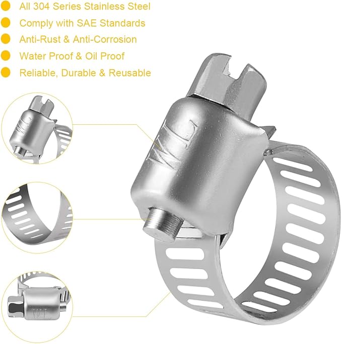WINL Stainless Steel Hose Clamps 1/2'' - 24PK Size 4 Worm Gear Drive Hose Clamps Small Clamping Range 1/4 Inch to 5/8 Inch (6mm-16mm) for Automotive Fuel Line,1/4 Inch,1/2 Inch