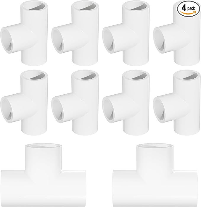 1-1/4" Tee 3-Way Pipe Fittings, 4 Pcs Heavy Duty Right Angle Connector (Socket x Socket), Schedule 40 Coupling Adapter