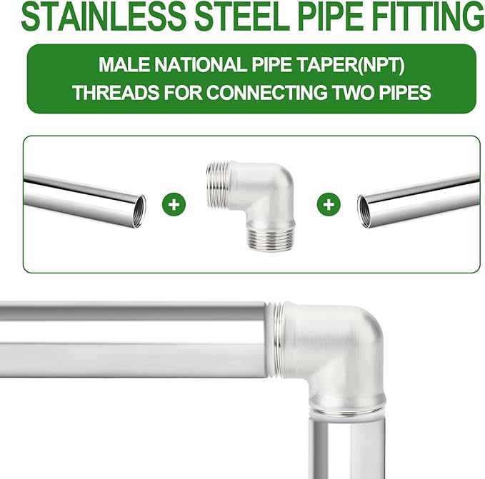 TAISHER 2PCS 304 Stainless Steel 90 Degree elbow,1-1/4" NPT Male × 1-1/4" NPT Male Thread Pipe Fitting