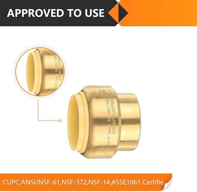 HeSun 50-Pack Pushfit Plug (End Cap), 1/2-Inch Push to Connect Plumbing Fittings with Disconnect Clip, Brass Push-fit Fittings for PEX, Copper, CPVC, PE-RT Pipes
