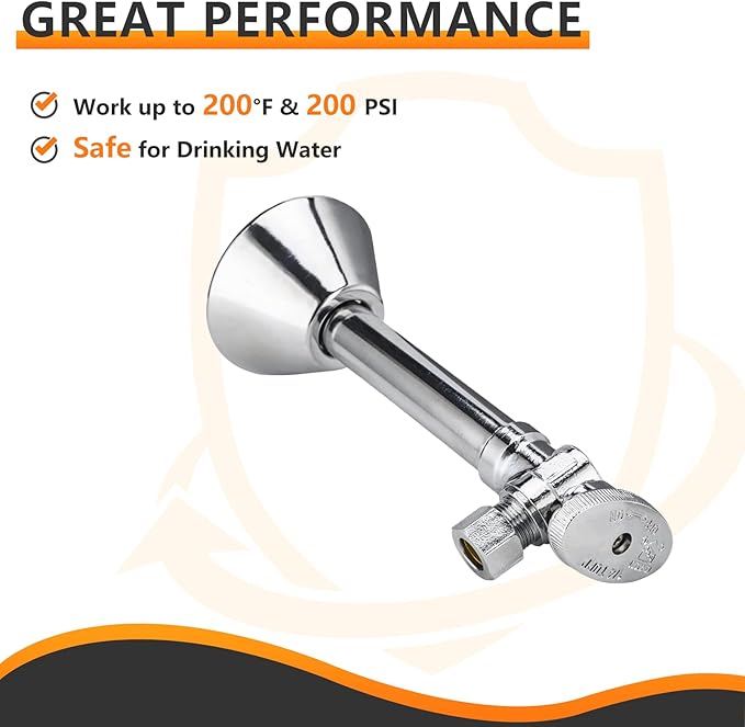 20-PCs HeSun Angle Stop Valve with 5-Inch Copper Sweat Tube Extension, 1/2" Sweat x 3/8" OD Compression Angle Stop, 1/4 Turn Shut Off Valve for Bathroom(VALVE145-20)