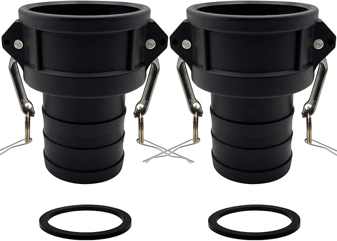 2PCS Camlock Fittings Poly Plastic C-200 2" Type C Standard Couplings Cam lock Fittings Polypropylene Cam Groove Fitting Female Camlock with a Hose Shank (2 inch, Type C)