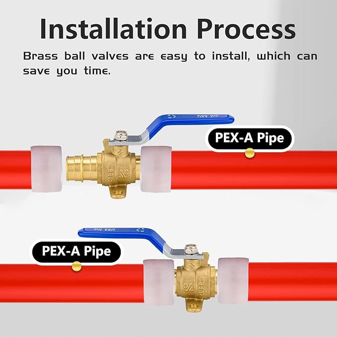 20-Pack Foskan 3/4" Brass PEX Expansion Drop Ear Ball Valve with Blue Handle, Full Port Shut-off Valve for Hot and Cold Water Distribution