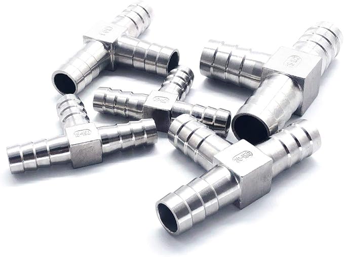 1/4" Tee Hose Barb Fitting Stainless Steel Equal Barb 3 Way T shaped Splitter Joint Connector Adapter Union Fitting for Fuel Gas Liquid Air(Thickened version-2Pcs)