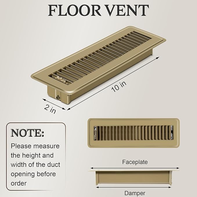 8 PCS Floor Vents Floor Registers 2x10 inch, Heavy Duty Metal Heat Air Vent Covers 2 X 10 with Rust Proof Finish for Home Office Wall Floor Registers Grilles & Vents (8, Brown, 2x10 Inches)