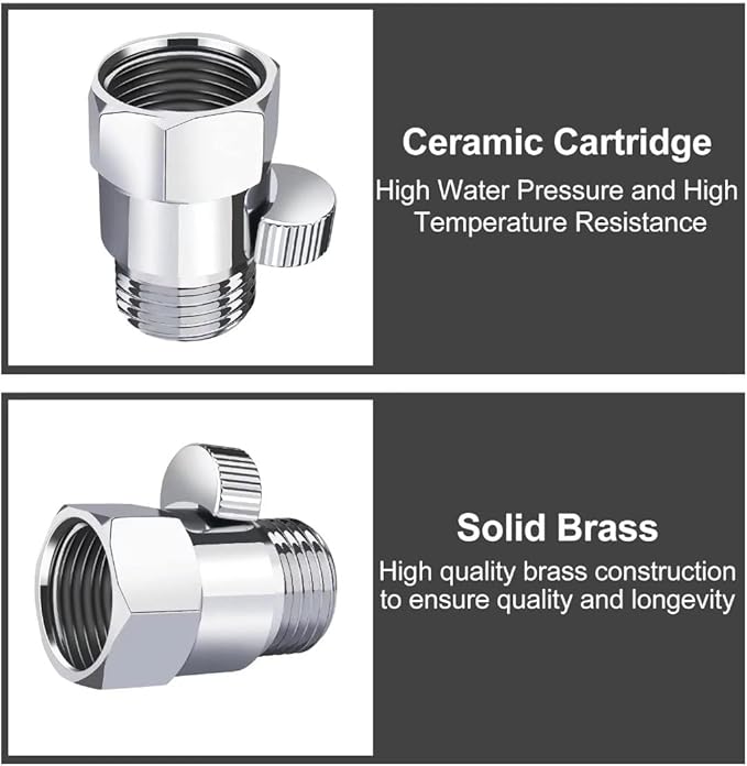 Brass Shower Flow Control Valve: Shower Head Shut Off Valve(Female and Male), MAYYAYA Water Flow Control Valves, for Handheld Shower Head or Bidet Sprayer- Handle Lever (Chrome)