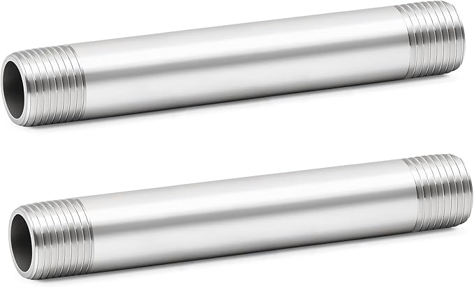 ChillWaves 304 Stainless Steel Pipe Fitting, Nipple Cast Pipe 1" NPT Male x 1" NPT Male Thread 6" Length(150MM)(2-PACK)