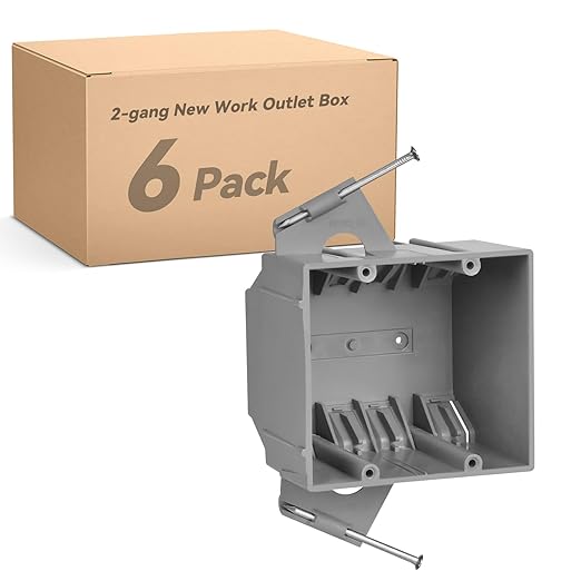 2-Gang 32 Cubic Inch New Work Outlet Box, Electrical Outlet Boxes Plastic for New Construction,UL Listed, 6 Pack