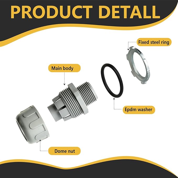 Conduit Connectors, 3/4 Inch Liquid Tight Connector NPT Non-Metallic for PVC Electrical Flexible Conduit Fittings, 180 Degree Straight, UL Listed for Home Outdoor Tubes Tools, Grey (200-Pack)