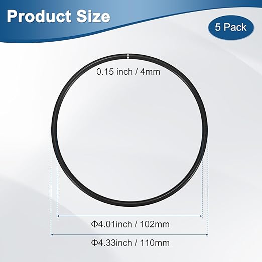 5-Pcak Nitrile Rubber O-Rings, 102mm ID, 110mm OD, 4mm Width, Metric Sealing Washer Gasket for Automotive Machine Plumbing/Faucet/Air or Gas Connections, Resists Oil and Heat