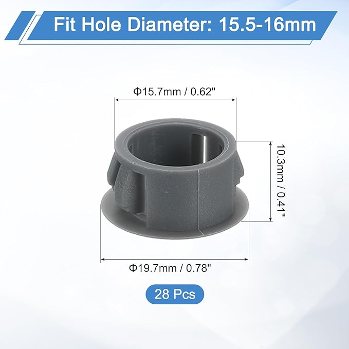 uxcell 28Pcs 16mm(5/8") Nylon Hole Plugs, Flush Type Panel Round Snap in Fastener Knockout Locking Plugs for Furniture Insert End Caps Panels, Gray